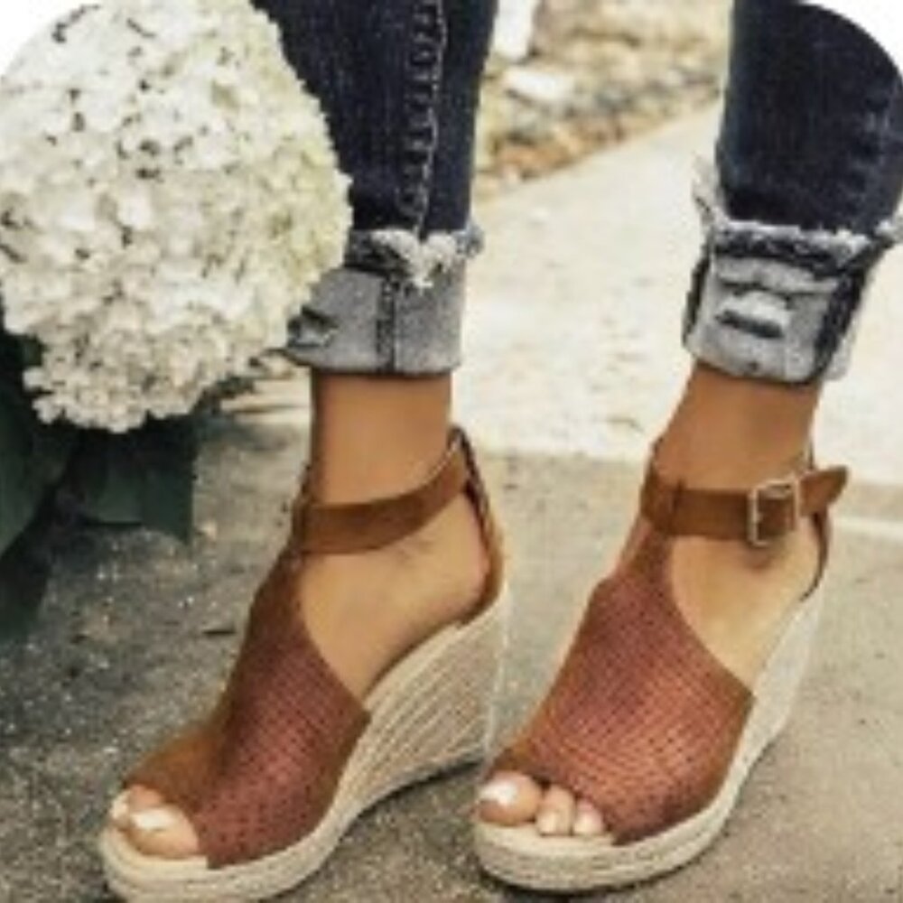 Brown Woven Espadrille Wedge Sandals - Size 9 (NWOT)
